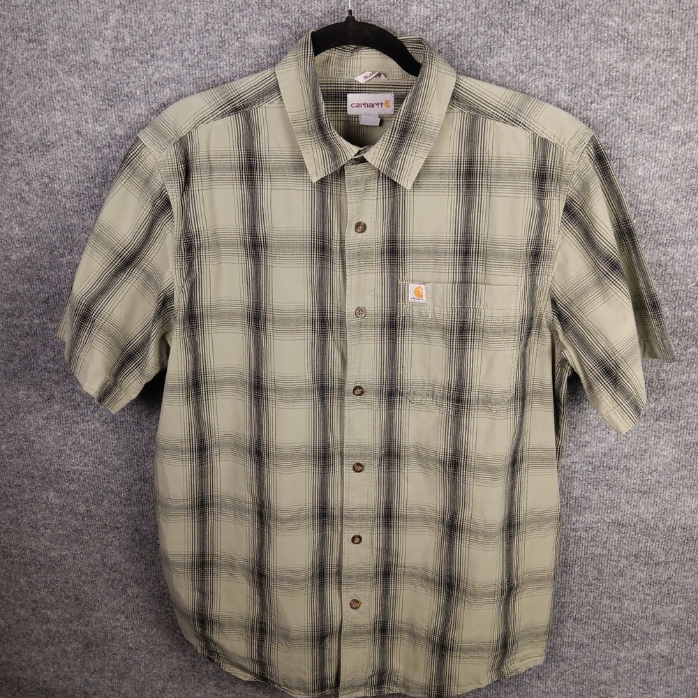 Carhartt Relaxed Fit Green Plaid Short Sleeve Button Up Shirt 103551 372 Men L